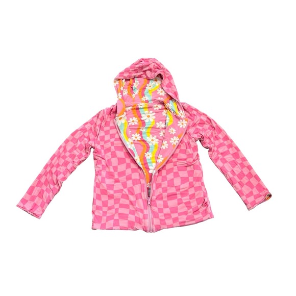 Bums & Roses Other - Bums & Roses Reversible Hoodie Jacket Girls 7/8 Pink Checkered Floral